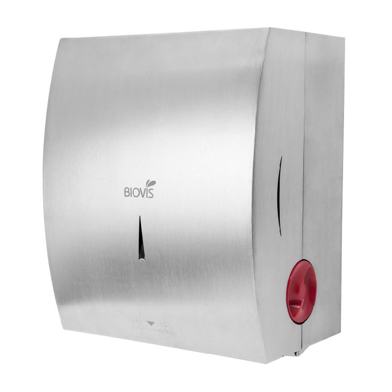Dispenser para papel toalha em bobina Sistema autocorte em Aço Escovado