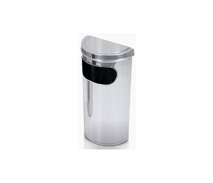 Lixeira com aro meia lua com tampa fechada e abertura lateral em aço inox 25 litros