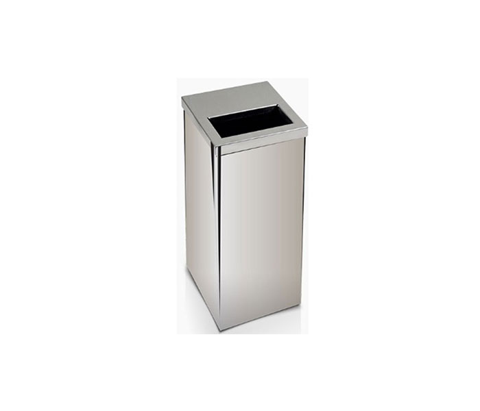 Lixeira em aço inox com tampa vazada metade aberta em Aço inox 100 litros