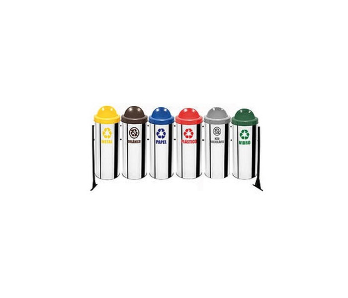 Lixeira de Coleta seletiva com 6 Cestos em Inox 30 litros com tampa Basculante