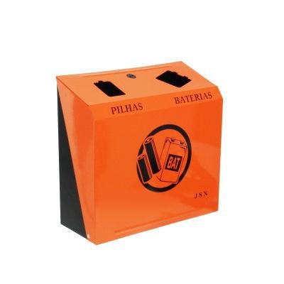 Coletor de descarte de pilhas e baterias em aço carbono 1020 preta e laranja