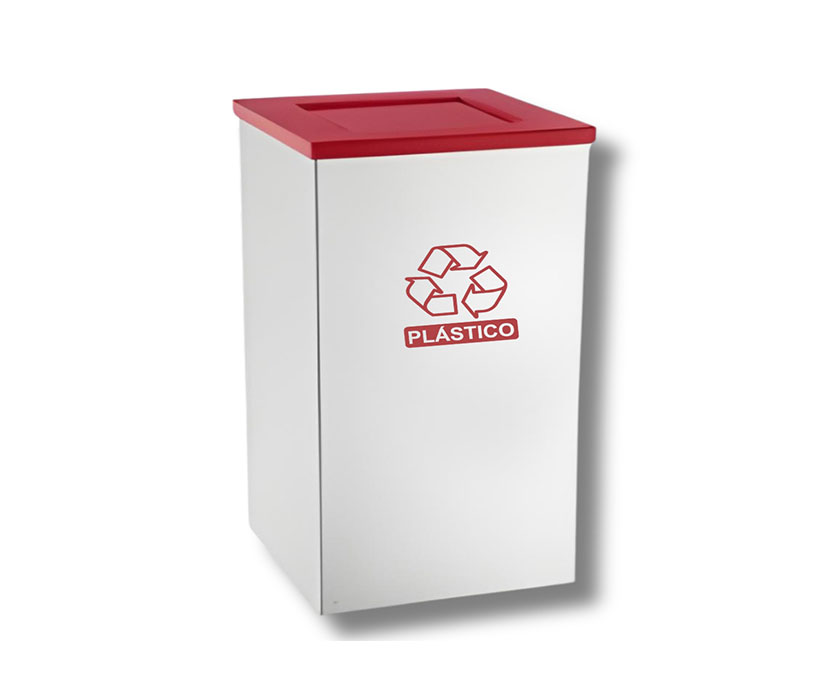 Lixeira ou Cesto de lixo em Inox quadrado tampa basculante 100 litros