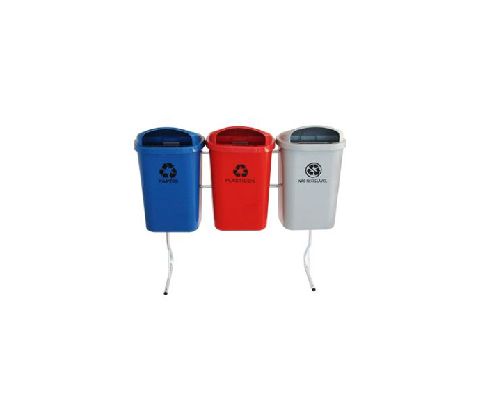 Conjunto de coleta seletiva de 50L com 03 lixeiras.