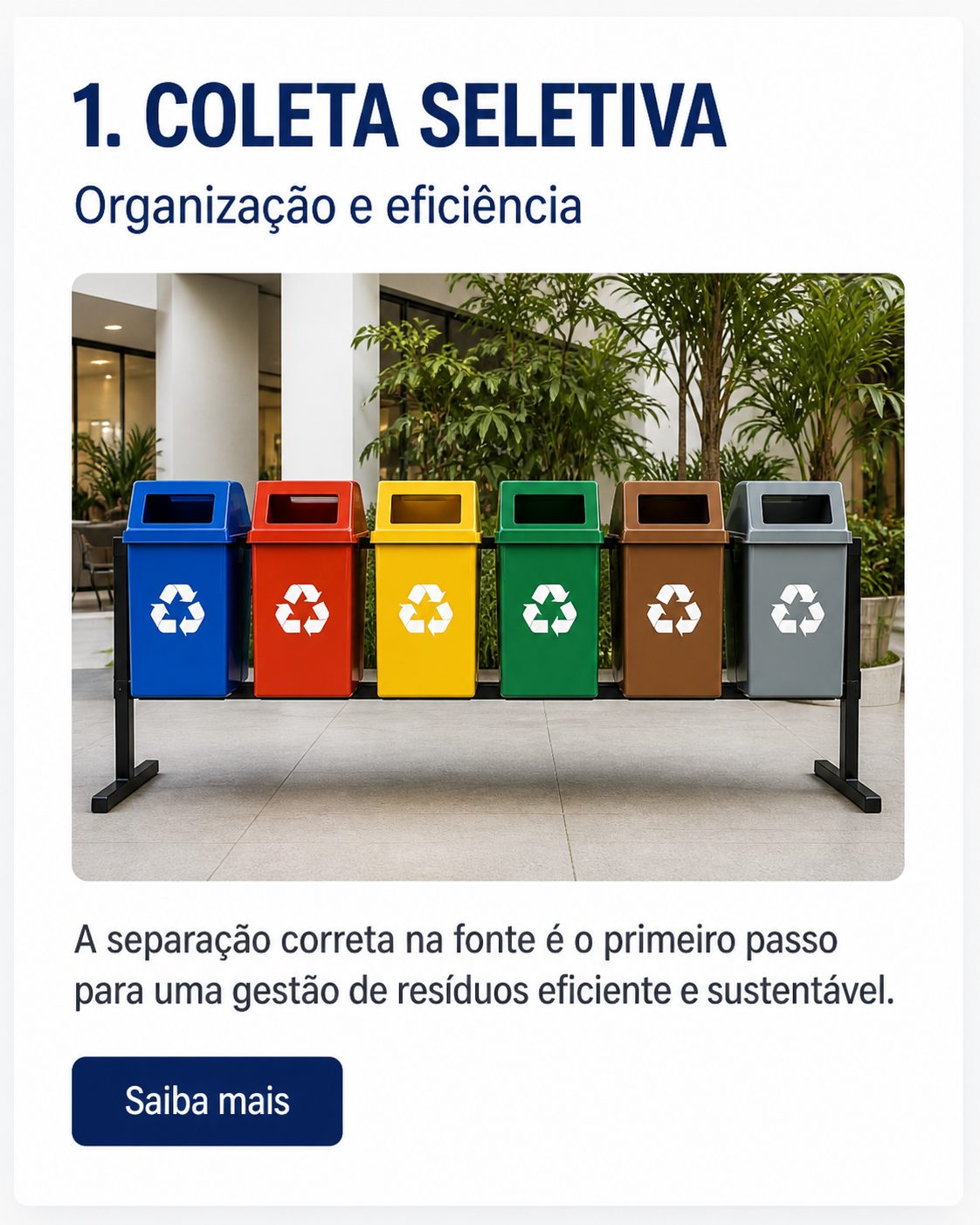 Conjunto de lixeiras para coleta seletiva em ambiente profissional