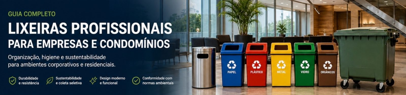 Guia Completo de Gestão de Resíduos: Como Escolher Lixeiras, Coletores e Containers para Empresas e Condomínios