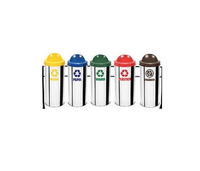 Conjunto com 05 lixeiras em aço inox com tampa vai e vem 23 litros