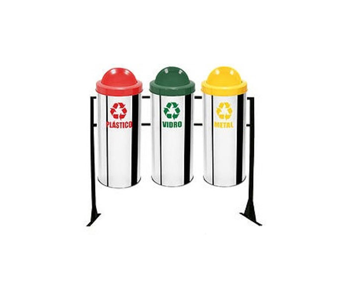 Lixeira de Coleta seletiva com 3 Cestos em Inox 30 litros com tampa Basculante