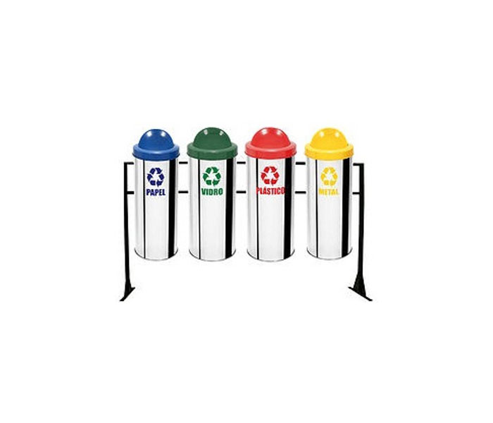 Lixeira de Coleta seletiva com 4 Cestos em Inox 30 litros com tampa Basculante
