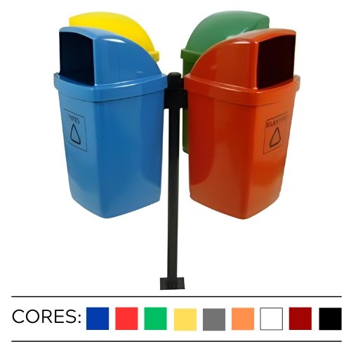Miniatura de Conjunto de coleta seletiva em fibra de vidro com 4 cestos com tampa boca de lobo