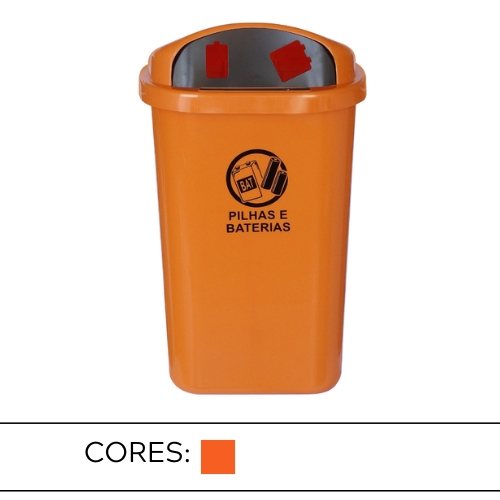 Cesto de coleta seletiva para descarte de pilhas e baterias sem poste na cor laranja