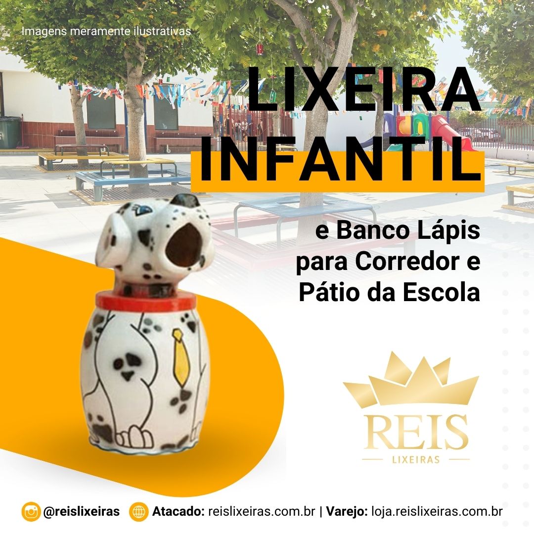 Lixeira Infantil e Banco Lápis para Corredor e Pátio da Escola